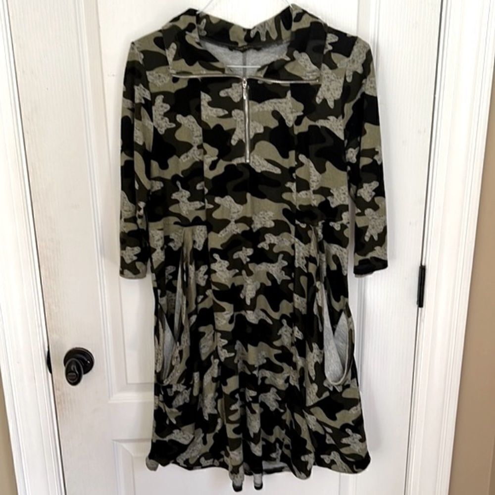 Ellen Weaver Camo Zip Front Dress